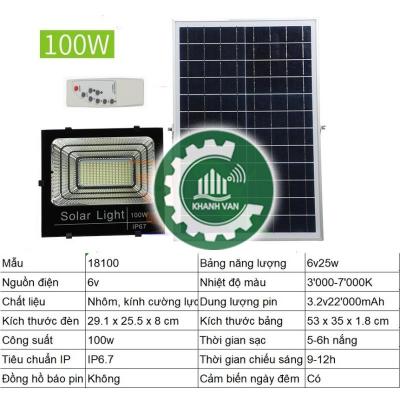 Đèn led năng lượng mặt trời 100W, Đèn năng lượng mặt trời IP 67
