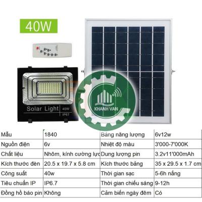 Đèn led năng lượng mặt trời 40W, Đèn năng lượng mặt trời IP 67