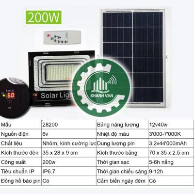 Đèn led năng lượng mặt trời 200W, Đèn năng lượng mặt trời IP 67