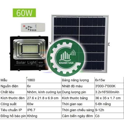 Đèn led năng lượng mặt trời 60W, Đèn năng lượng mặt trời IP 67